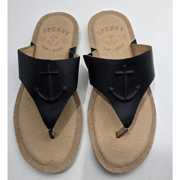 SPERRY Seaport Thong Sandals Black Non-Slip Round Toe Slip On Anchor Sz 5 M - Picture 2 of 6